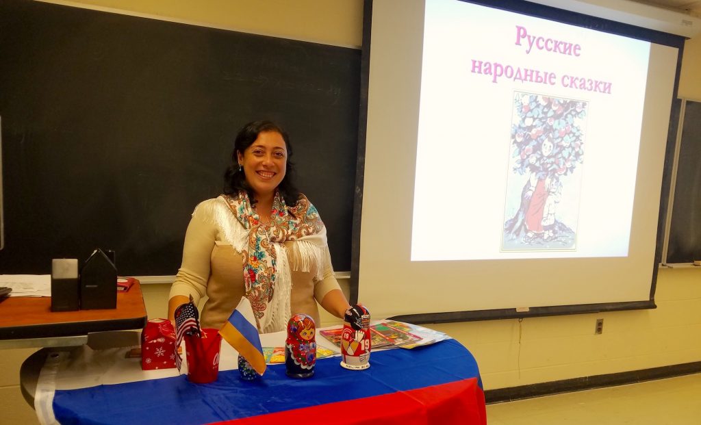 Dr. Tamara Karakozova teaches Russian folk tales at Russian Club, November 2019