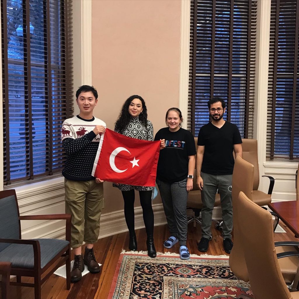 Students of Turkish Fall 2021 (left to right): Tian (Abner) Zhang, Fulbright TA Cemre Zengin, Sara Giray, Mansour Almalki